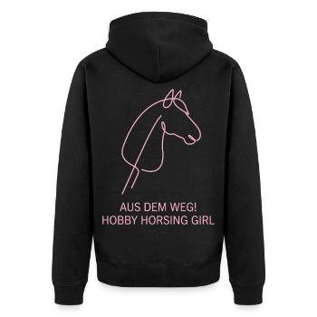 Hobby Horsing Girl Pferd - Unisex Premium Bio Zip Hoodie - Schwarz - Hinten - Nico (187cm)