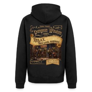 Sie sehen freundlich aus - Unisex Premium Bio Zip Hoodie - Schwarz - Hinten - Nico (187cm)