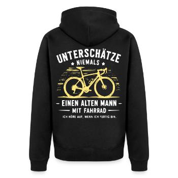 Unterschätze Niemals Alten Mann Fahrrad - Unisex Premium Bio Zip Hoodie - Schwarz - Hinten - Nico (187cm)