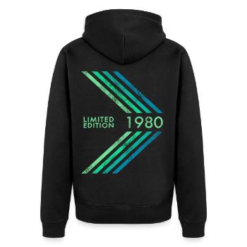 1980 Limited Edition Geburtstag Herren Damen Sport - Unisex Premium Bio Zip Hoodie - Schwarz - Hinten - Nico (187cm)