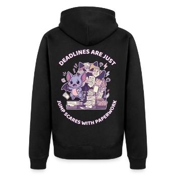 Deadlines sind Jump Scares mit Papierkram - Unisex Premium Bio Zip Hoodie - Schwarz - Hinten - Nico (187cm)