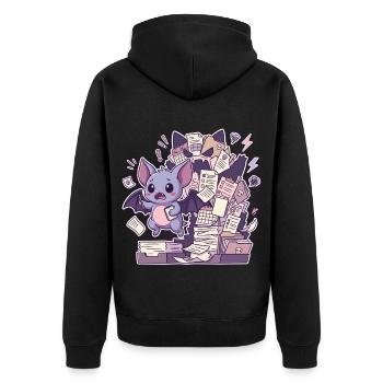 Süße Fledermaus und ein Berg Papierkram - Unisex Premium Bio Zip Hoodie - Schwarz - Hinten - Nico (187cm)
