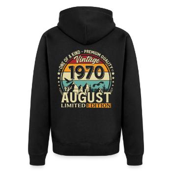 Cadeau du 56e anniversaire Mari Original 1970 août - Veste à capuche bio Premium Unisexe - noir - Dos - Nico (187cm)