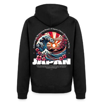 Japan Blossoming Beauty Sakura Wave - Unisex Premium Bio Zip Hoodie - Schwarz - Hinten - Nico (187cm)