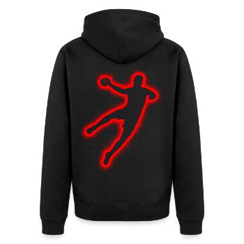 Handballspieler Handballer Herren Jungen Handball  - Unisex Premium Bio Zip Hoodie - Schwarz - Hinten - Nico (187cm)