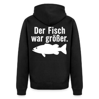 Der Fisch war größer Lustiger Anglerspruch Angel - Unisex Premium Bio Zip Hoodie - Schwarz - Hinten - Nico (187cm)