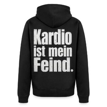 Kardio ist mein Feind Fitness Spruch Gym - Unisex Premium Bio Zip Hoodie - Schwarz - Hinten - Nico (187cm)