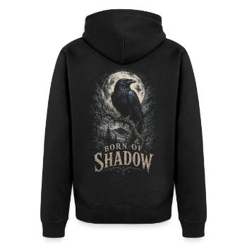 Rabe Raben Born Of Shadow - Unisex Premium Bio Zip Hoodie - Schwarz - Hinten - Nico (187cm)