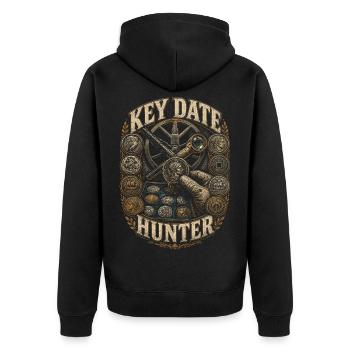 Münzsammler Numismatik Münzen Sammeln - Unisex Premium Bio Zip Hoodie - Schwarz - Hinten - Nico (187cm)