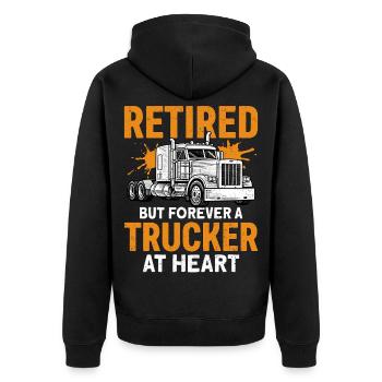 Retired But Forever A Trucker At Heart - Unisex Premium Bio Zip Hoodie - Schwarz - Hinten - Nico (187cm)