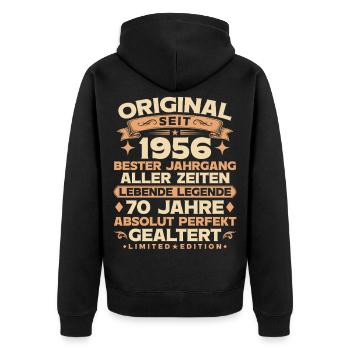 Original 1956 Jahrgang Legende 70. Geburtstag - Unisex Premium Bio Zip Hoodie - Schwarz - Hinten - Nico (187cm)