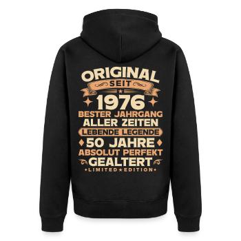 Original 1976 Jahrgang Legende 50. Geburtstag - Unisex Premium Bio Zip Hoodie - Schwarz - Hinten - Nico (187cm)