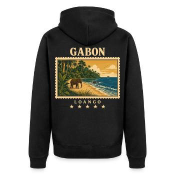 Gabun Loango Vintage Reisemarke - Unisex Premium Bio Zip Hoodie - Schwarz - Hinten - Nico (187cm)