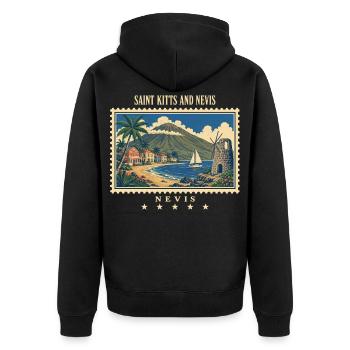 Saint Kitts und Nevis Nevis Vintage Reisemarke - Unisex Premium Bio Zip Hoodie - Schwarz - Hinten - Nico (187cm)