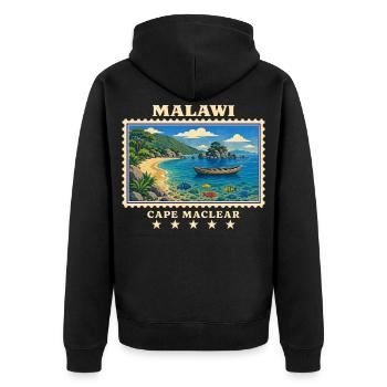Malawi Cape Maclear Vintage Reisemarke - Unisex Premium Bio Zip Hoodie - Schwarz - Hinten - Nico (187cm)