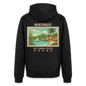 Martinique Les Trois-Îlets Vintage Reisemarke - Unisex Premium Bio Zip Hoodie - Schwarz - Hinten - Nico (187cm)