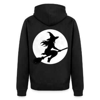 Hexe Besen Vollmond Halloween Kostüm Geschenk - Unisex Premium Bio Zip Hoodie - Schwarz - Hinten - Nico (187cm)