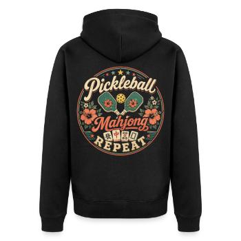 Pickleball Mahjong Passion Joueur Vintage - Veste à capuche bio Premium Unisexe - noir - Dos - Nico (187cm)