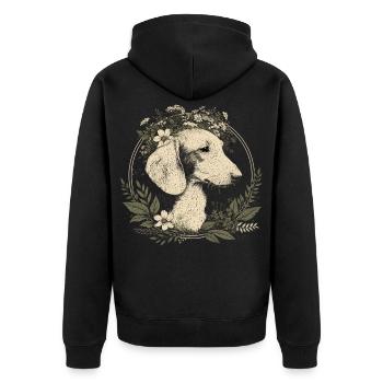 Dackel Hund Wiener Hund Blumenkranz - Unisex Premium Bio Zip Hoodie - Schwarz - Hinten - Nico (187cm)