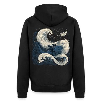 Axolotl Wellen Ozean Meeresfantasie - Unisex Premium Bio Zip Hoodie - Schwarz - Hinten - Nico (187cm)