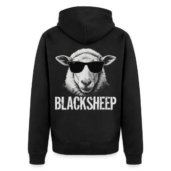 Schwarzes Schaf Sarkasmus Shirt - Unisex Premium Bio Zip Hoodie - Schwarz - Hinten - Nico (187cm)