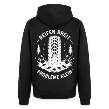 Mikrofonwald Splash-Logo - Unisex Premium Bio Zip Hoodie - Schwarz - Hinten - Nico (187cm)
