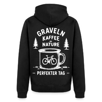 Gravel Kaffee Natur Fahrrad-Tasse - Unisex Premium Bio Zip Hoodie - Schwarz - Hinten - Nico (187cm)