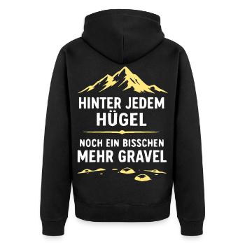Hinter jedem Hügel Gravel - Unisex Premium Bio Zip Hoodie - Schwarz - Hinten - Nico (187cm)