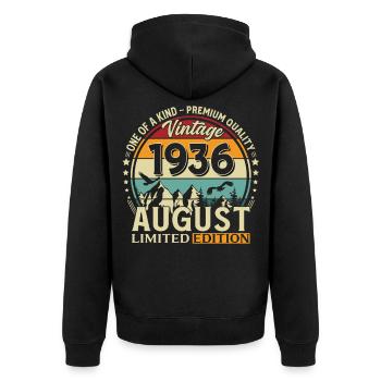 Cadeau du 90e anniversaire Mari Original 1936 août - Veste à capuche bio Premium Unisexe - noir - Dos - Nico (187cm)