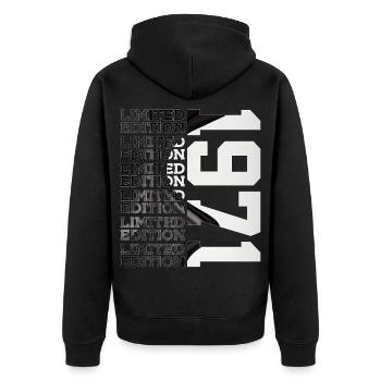 55 JAHRE ALT LIMITED EDITION 1971 55. GEBURTSTAG - Unisex Premium Bio Zip Hoodie - Schwarz - Hinten - Nico (187cm)
