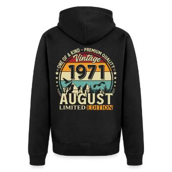 Cadeau du 55e anniversaire Mari Original 1971 août - Veste à capuche bio Premium Unisexe - noir - Dos - Nico (187cm)