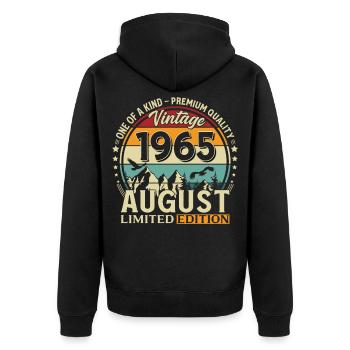 61. Geburtstag Geschenk Mann Original 1965 August - Unisex Premium Bio Zip Hoodie - Schwarz - Hinten - Nico (187cm)