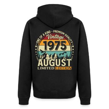 51. Geburtstag Geschenk Mann Original 1975 August - Unisex Premium Bio Zip Hoodie - Schwarz - Hinten - Nico (187cm)