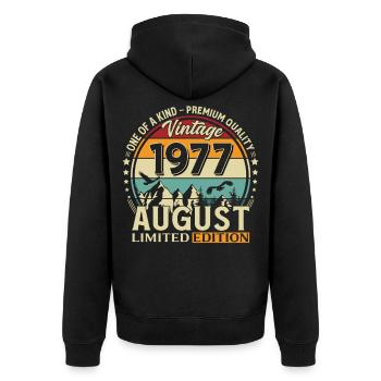 49th Birthday Gift Husband Original 1977 August - Unisex Premium Organic Zip Hoodie - black - Back - Nico (187cm)