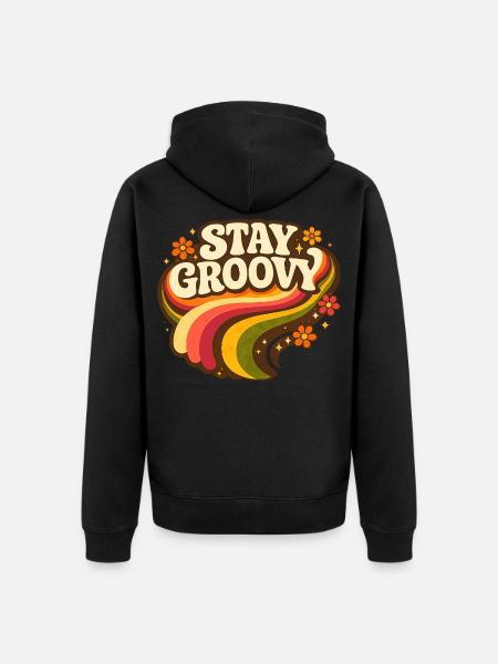 Stay Groovy Rainbow - Unisex Premium Organic Zip Hoodie - black