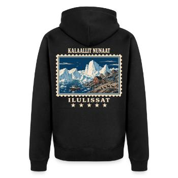 Grönland Ilulissat Vintage Reisemarke - Unisex Premium Bio Zip Hoodie - Schwarz - Hinten - Nico (187cm)
