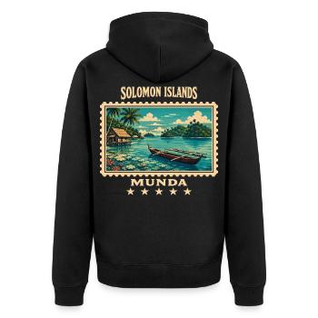 Salomonen Munda Vintage Reisemarke - Unisex Premium Bio Zip Hoodie - Schwarz - Hinten - Nico (187cm)