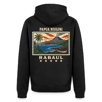 Papua-Neuguinea Rabaul Vintage Reisemarke - Unisex Premium Bio Zip Hoodie - Schwarz - Hinten - Nico (187cm)