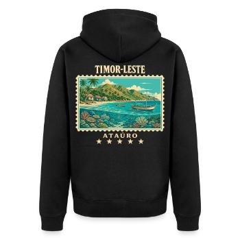 Timor-Leste Ataúro Vintage Reisemarke - Unisex Premium Bio Zip Hoodie - Schwarz - Hinten - Nico (187cm)