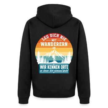 Leg Dich Nie Mit Wanderern An Retro - Unisex Premium Bio Zip Hoodie - Schwarz - Hinten - Nico (187cm)