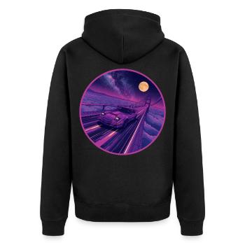 Retro 80er JDM Coupé Galaxy Highway Circle Emblem - Unisex Premium Bio Zip Hoodie - Schwarz - Hinten - Nico (187cm)