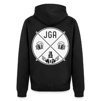 JGA Bräutigam Handzeichen Bier Kreis Symbol NEG 1C - Unisex Premium Bio Zip Hoodie - Schwarz - Hinten - Nico (187cm)