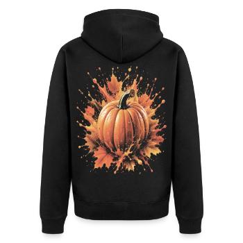 Kürbis-Herbst-Spritzkunst Ahornblatt - Unisex Premium Bio Zip Hoodie - Schwarz - Hinten - Nico (187cm)