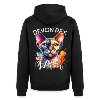 Devon Rex Mama - Unisex Premium Bio Zip Hoodie - Schwarz - Hinten - Nico (187cm)