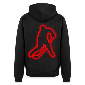 Eishockey Eishockeyspieler Torwart Kinder Hockey - Unisex Premium Bio Zip Hoodie - Schwarz - Hinten - Nico (187cm)