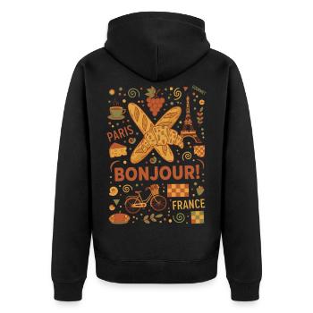 Breakfast Bonjour Paris France Brunch Coffee Food - Unisex Premium Organic Zip Hoodie - black - Back - Nico (187cm)