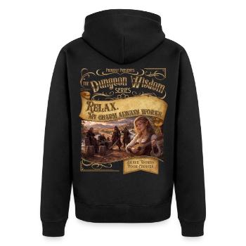 Mein Charme funktioniert immer - Unisex Premium Bio Zip Hoodie - Schwarz - Hinten - Nico (187cm)