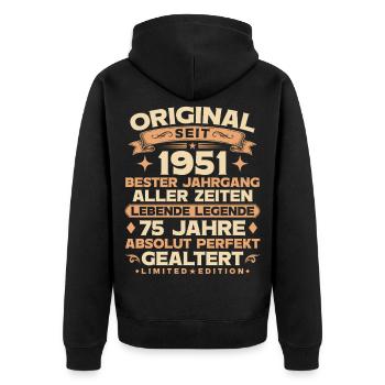 Original 1951 Jahrgang Legende 75. Geburtstag - Unisex Premium Bio Zip Hoodie - Schwarz - Hinten - Nico (187cm)