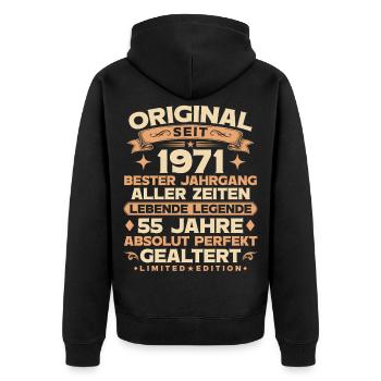 Original 1971 Jahrgang Legende 55. Geburtstag - Unisex Premium Bio Zip Hoodie - Schwarz - Hinten - Nico (187cm)