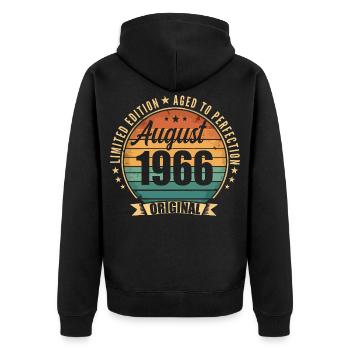Août 1966 Anniversaire Édition Limitée Vintage - Veste à capuche bio Premium Unisexe - noir - Dos - Nico (187cm)